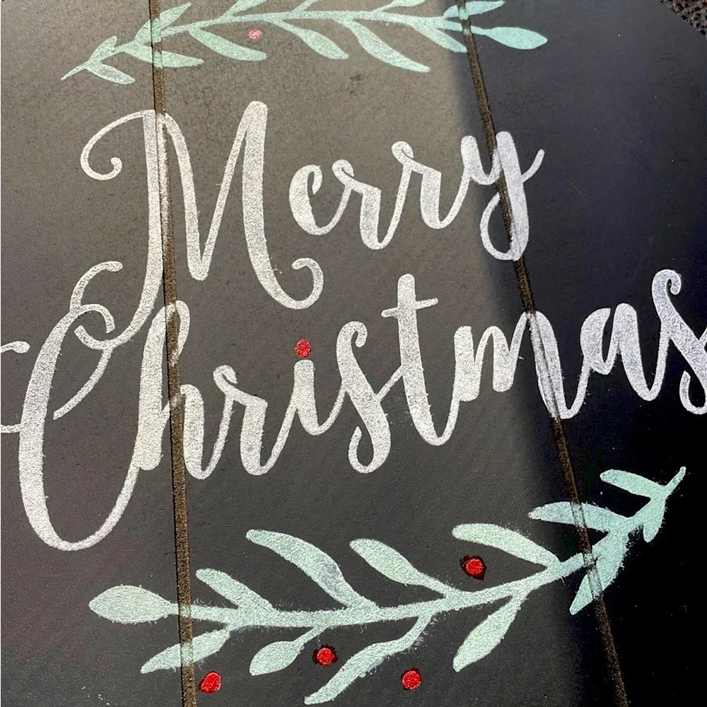 Merry Christmas Door Hanger Black White Green Red